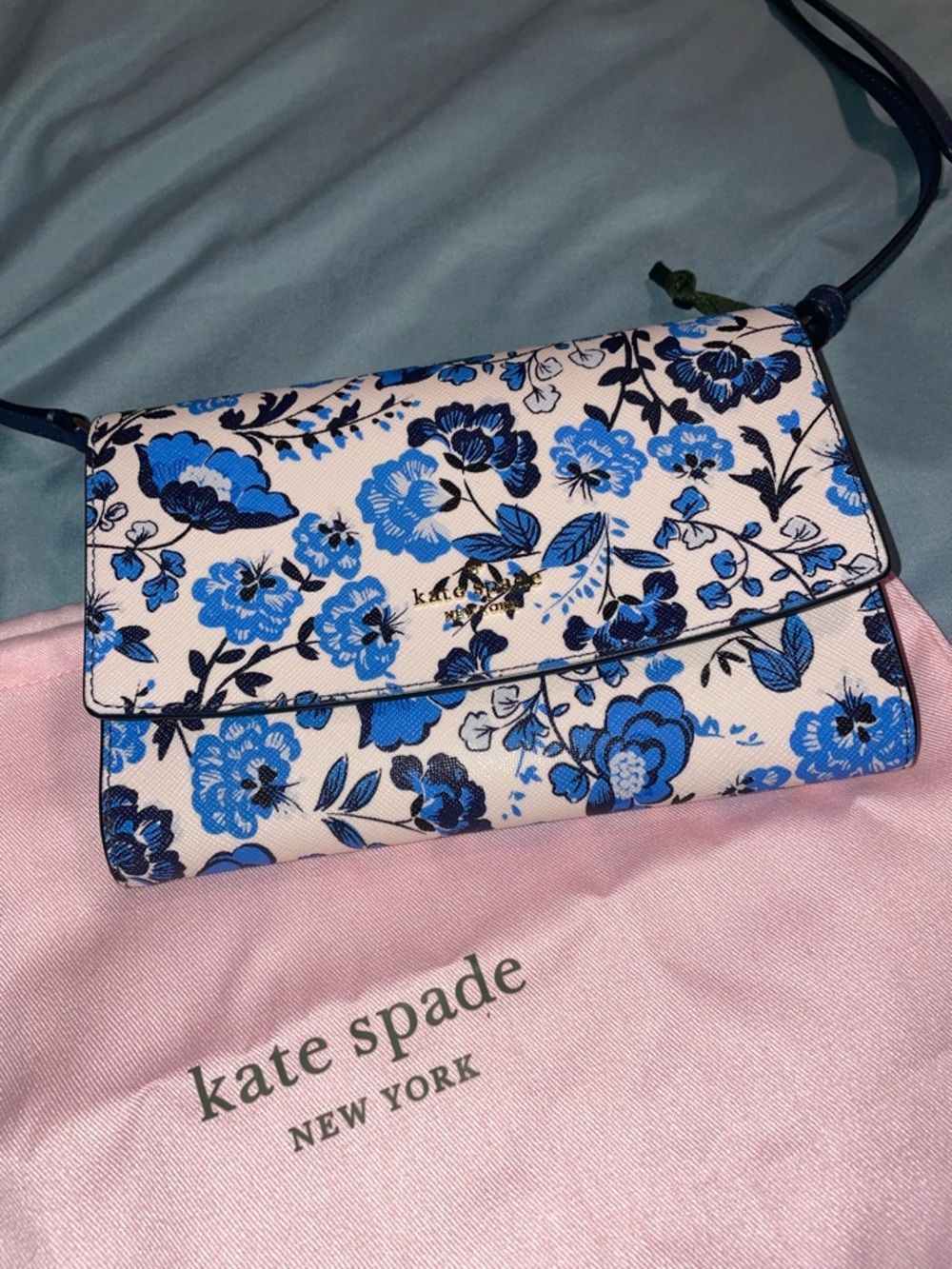 kate spade Floral Blue and White Crossbody Wallet